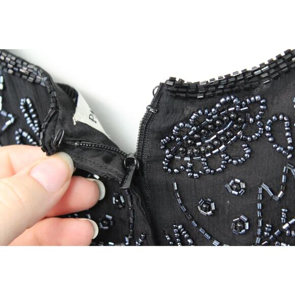 Vintage Papell Boutique Evening Black Intricately Beaded Zip Up Silk Blouse Sz M - Picture 7 of 7
